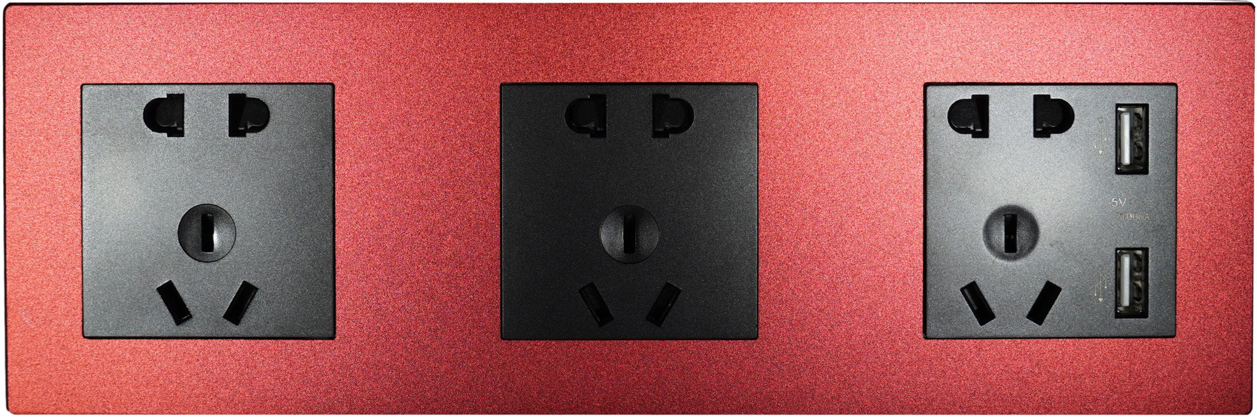 Borui Red Matte Triple Socket Panel front view for B2B hotel and smart room projects