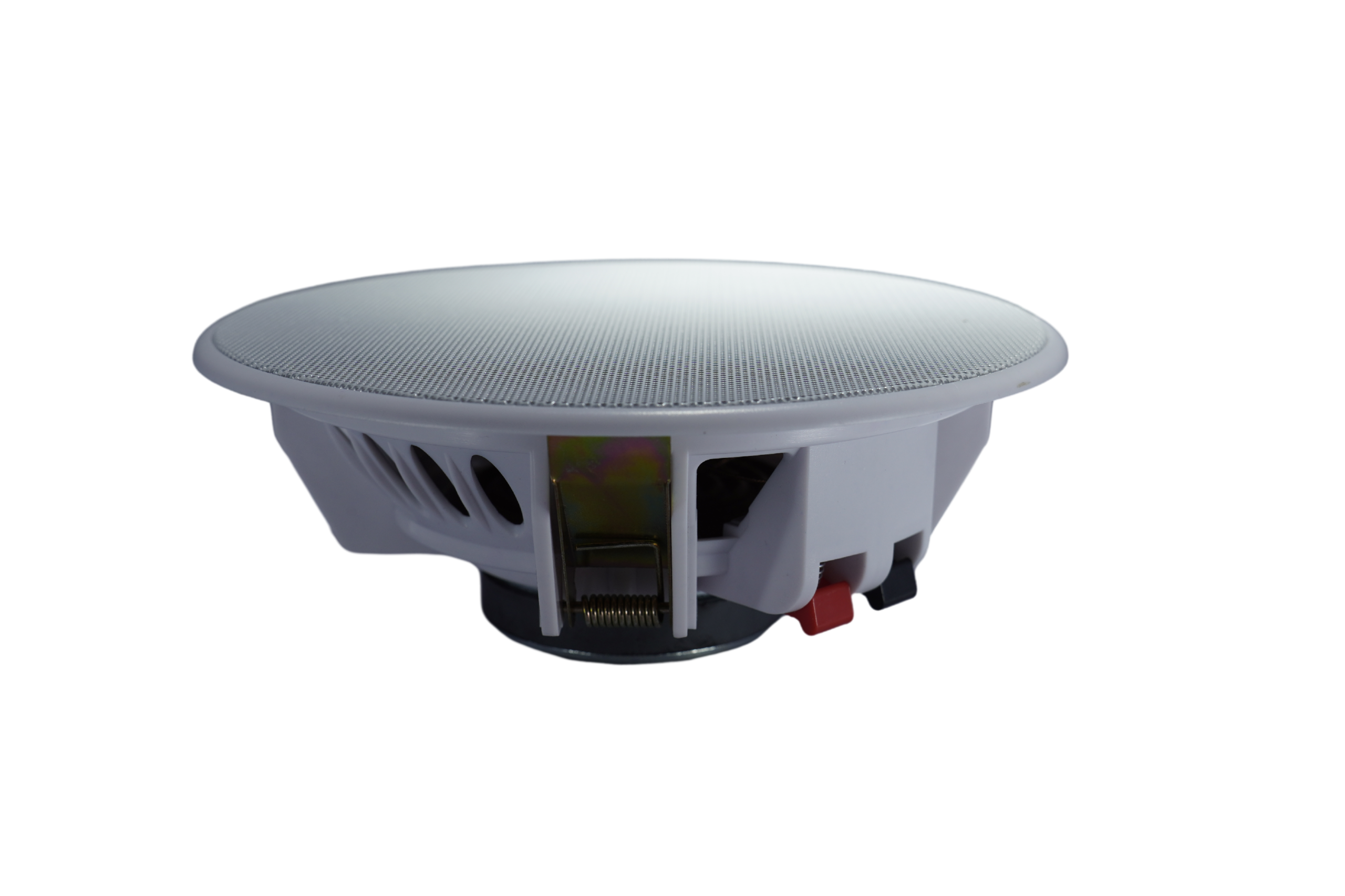 Hotel ceiling background speaker angled view for hospitality audio projects